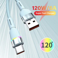 120W USB Type C LED Cable 6A Fast Charging Data Wire LIGHTNING Micro USB For iPhone Android Woven with lamp