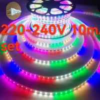 Đèn Dải LED RGB 10m, Độ Sáng Cao, Tiết Kiệm Năng Lượng, Kéo Dài, Bôi Trơn, 220V, Không Thấm Nước, Th