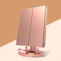 Hot Makeup Table Mirror Trifold Travel Vanity 1X/2X/3X Magnifying LED Mirror Cosmetic Mirror Desktop Mirror Color Box