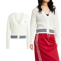 【adidas 愛迪達】CARDIGAN 女款 白色 經典 休閒 針織 外套 IX1049