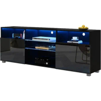 LED TV Stand for 50/55/60 inch TV, Modern Television Table Center Media Console with Drawer and Led Lights, High Glossy