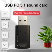 Car USB Wireless Bluetooth 5.1 Aux 3.5mm Audio Adapter Receiver PC Transmitter Connected To External Sound Card Hand Free Call