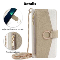 Long Metal Chain Crossbody Leather Phone Case for Vivo X90 X90S X70 X50 Pro X27 X80 V15 V17 V19 Y73 V21 Wallet Flip Case Cover
