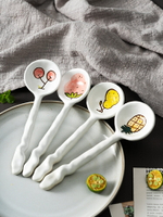 創意手繪水果陶瓷勺子  可愛家用咖啡勺長柄攪拌勺甜品勺飯勺