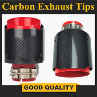 Car Glossy Carbon Fiber Exhaust System Muffler Tip Universal Straight Coated Red Stainless Mufflers Multi-Size For Akrapovic