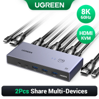 UGREEN สวิตช์ KVM HDMI 8K 60Hz USB C USB3.0 สวิตช์ KVM 2 เครื่อง แชร์ 1 จอภาพ เครื่องพิมพ์ คีย์บอร์ด
