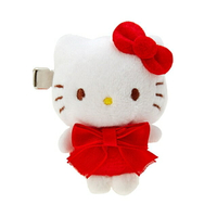 小禮堂 Hello Kitty 絨毛鐵髮夾 (紅蝴蝶結款)
