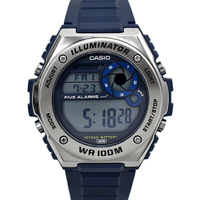 CASIO手錶 金屬風質感深藍電子膠錶【NECD20】
