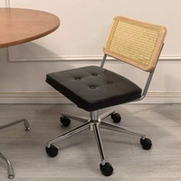 全城熱賣 - 中古藤編電腦椅子靠背家用學習椅可旋轉升降辦公椅舒適久坐書桌椅原木色靠背+黑色坐墊+無扶手【原木靠背+升降旋轉】鋼制腳固定扶手