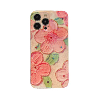 2026 Blue Light Rhinestone Oil Painting Flower Case for iPhone 17/16 Pro and Samsung A56/S25 Ultra/A