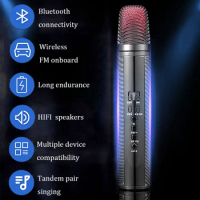 Wireless Karaoke Microphone Handheld Bluetooth Reverb Mic Car FM Wireless Singing Machine Live Broadcast Mic for Home KTV Party