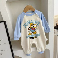 內地直送 - 秋款新品嬰兒連身衣外出服 舒絨棉男女寶卡通唐老鴨哈衣爬服#2414