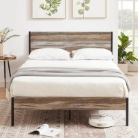VECELO Queen Size Platform Bed Frame with Wood Headboard, Strong Metal Slats Support Mattress Foundation, No Box Spring Needed