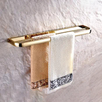 Wall Mounted Polished Gold color Brass Bathroom Double Towel Bar Towel Rail Holder Bathroom Accessory mba842
