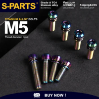M5 bolt Titanium Alloy Screws S-PARTS 1pc M5 X14/16/18/20mm with gasket for Bicycle Stems /Blue Black Rainbow Gold Purple Silver