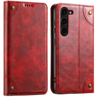 Classic Wallet Flip Genuine Leather Case For Samsung Galaxy S24 S23 FE S22 Plus Ultra Magnetic Book Flip Phone Cover Bag Cases