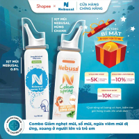 Combo Xịt Mũi Nebusal Húng Chanh, Nước Muối Sinh Lý 0.9% Bé Sơ Sinh Giảm Viêm Mũi Dị Ứng, Nghẹt Mũi