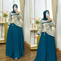 Aurelia Dress Ceruty Babydoll Mix Brukat Aplikasi Payet Swarovski Gamis Pesta Mewah Elegant 2026