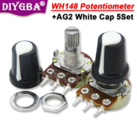 5 Sets WH148 15mm 3 Pin 1K 10K 20K 50K 100K 500K Ohm Linear Taper Rotary Potentiometer Resistor For Arduino With AG2 White Cap