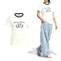 【adidas 愛迪達】CC SS Tee 女款 白深藍色 運動 休閒 上衣 圓領 亞規 短袖 JM8009