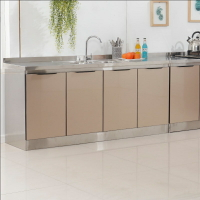 不銹鋼 櫥櫃 碗櫃 家用 水槽櫃 置物 簡易廚房 櫥櫃 灶臺櫃 一體組裝經濟型  收納櫃