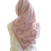 Hijab Segiempat Sulam Lantana Katun Paris putih