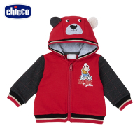 chicco- 校園小熊-剪接格紋造型連帽棒球外套