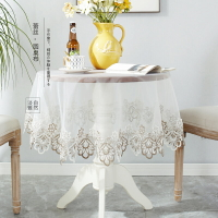 唯米99玻璃紗歐式蕾絲白色圓形圓桌布簡約布藝小圓臺布防塵遮蓋巾