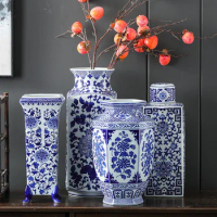 Blue and white porcelain porcelain vase new Chinese ceramic vase household ceramic vase ornaments living room ceramic vase ornam