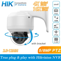 Hikvision Compatible 4K 5MP PTZ IP Camera Outdoor 2.8-12mm 4X Optical Zoom 8MP Speed Mini Dome PoE IR CCTV Audio Security Camera