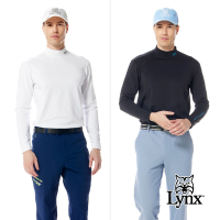 【Lynx Golf】男款合身版吸汗速乾刷毛內搭式領口兩袖Lynx繡花長袖高領上衣(二色)