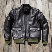 YWTSCH Napa Cowhide A2 Flight Suit Leather Jacket American Vintage Men's Lapel Leather Jacket