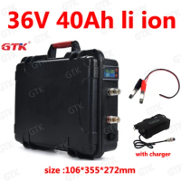 GTK waterproof 36v 40ah lithium ion battery 18650 BMS li ion for 750w 1500w E-Bike scooter bicycle Tricycle boat EV +5A charger