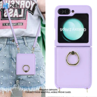 For Samsung Galaxy Z Flip 5 Samsung Z Flip 4 Luxury Leather With Lanyard Flip Case Metal With Ring Holder Phone Protect Cover