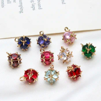 6pcs Copper Set Zircon Pixel Wind Cube Small Pendant Arbutus Ball Pendant Earrings Hairpin Gem Material Diy Charms For Jewelry