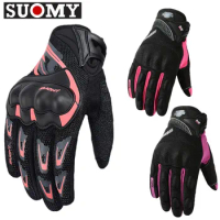 SUOMY Women Pink Motorcycle Gloves Touch Screen Summer Breathable Wearable Motorbike Cycling Biker Gloves For Lady
