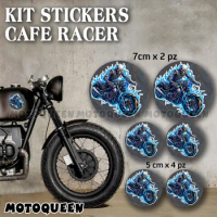 Motorcycle Fairing Helmet Tank Pad Saddlebags Side Cover Decals Cafe Racer Bule Flame Skull Knight Kit Stickers For Biker Rider