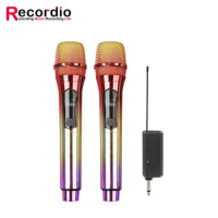 GAW-012E Colorful Rechargeable Wireless Microphones Dual Handheld Dynamic Mic Karaoke System For Singing Wedding DJ Party Speech