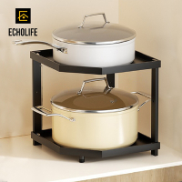 【Echolife】雙層角落鍋具置物架 廚房層架 鍋子收納架 櫥櫃 櫃子分層架 放鍋架