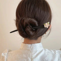 Antique style ebony hairpin woman modern simple high-end sense pan hair hairpin balls hair Hanfu cheongsam accessories
