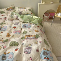 ins Nordic Princess Style Four-Piece Quilt Cover Set for Students Dormitory Bed Sheets Washed Cotton