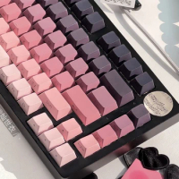 135 Keys Side Print Double Shot PBT Keycaps Black and Pink Shine Through Keycaps Cherry Profile for Gateron MX Switches Keyboard