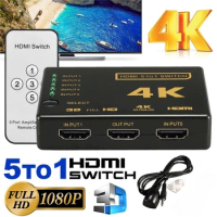300pcs 4K Full ultra HD 3 5 Port HDMI Switch 3 5 IN 1 OUT Hub with IR Remote Control HDMI Switcher Box For HDTV PS4 PS3 DVD