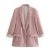 Tesco Vintage Striped Women Suit Blazer Basic Style Coat For Autumn Wear Fashion Jacket With Pockets For Professional Female