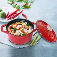 Red Enameled Cast Iron Cookware Seafood Stew Pot with Two Ears Household Non-stick Pot Cast Iron Cooking Pot Fish Cake Pots