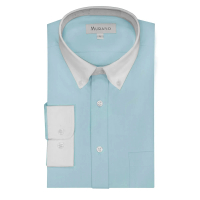 【MURANO】馬卡龍色系白領撞色長袖襯衫(台灣製、現貨、湖水藍)