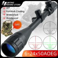 6-24X50 AOE Tactical Hunting Rifle Scopes Adjustable Red Green Illumination Reticle Optical Sniper Airsoft Air Gun Sight 11/20mm