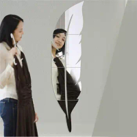 15x72cm Large Feather Mirror Wall Sticker DIY Feather Pattern Acrylic Mirror Effect Wall Sticker Home Decoration Decorative