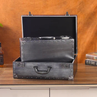 Vintage Imitation Aluminum Skin Suitcase,Home Clothing,Book Storage,Showcase Decor,Prop Wooden Leather Box,Suitcase Customized