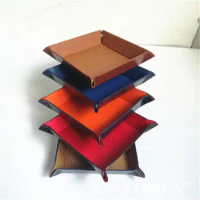 Foldable Storage Box PU Leather Square Tray For Dice Table Games Key Wallet Coin Box Tray Desktop Storage Box Trays Decor